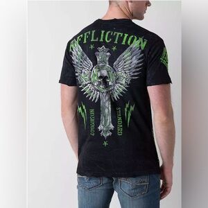 Affliction Repost T-Shirt Men's 2XL Graphic Tee Black Grunge Casual Rock
